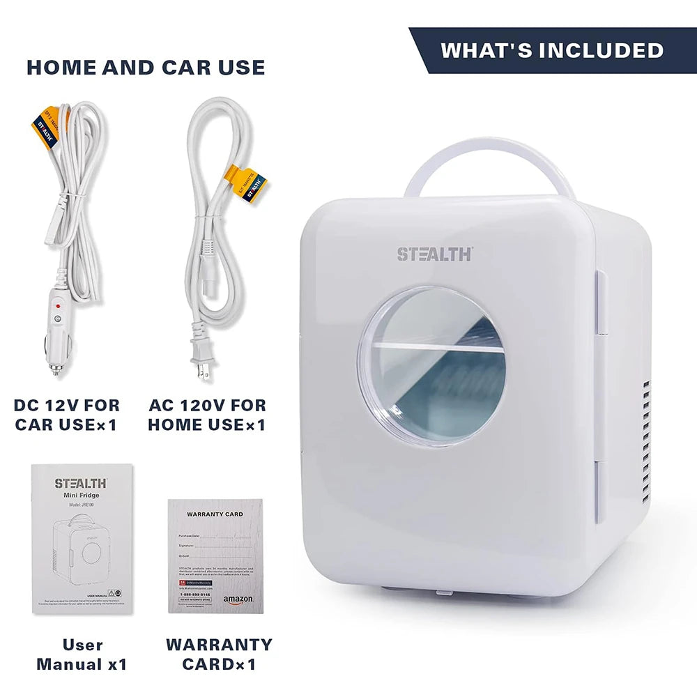 [US Direct] Stealth JRE100 Mini Fridge for Bedroom 4 Liter/6 Can Small Refrigerator AC/DC Cooler & Warmer for Dorm Car Office, Portable Compact Skincare Fridge for Skin Care Cosmetic Makeup Beverage