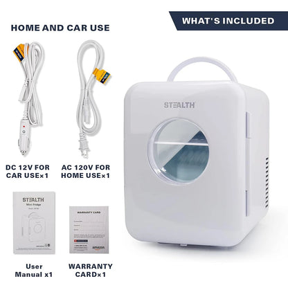 [US Direct] Stealth JRE100 Mini Fridge for Bedroom 4 Liter/6 Can Small Refrigerator AC/DC Cooler & Warmer for Dorm Car Office, Portable Compact Skincare Fridge for Skin Care Cosmetic Makeup Beverage
