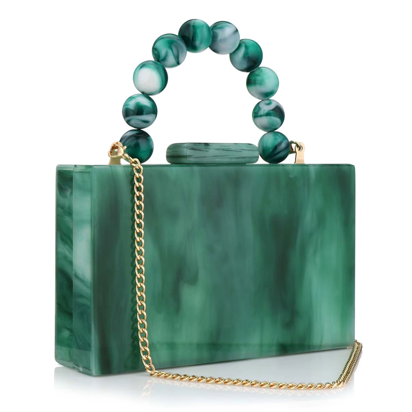 Women'S Wallet and Handbag Beach Flap Wedding Party Crossbody Bag Pearl Marble Dark Green Acrylic Pvc Evening Bag
