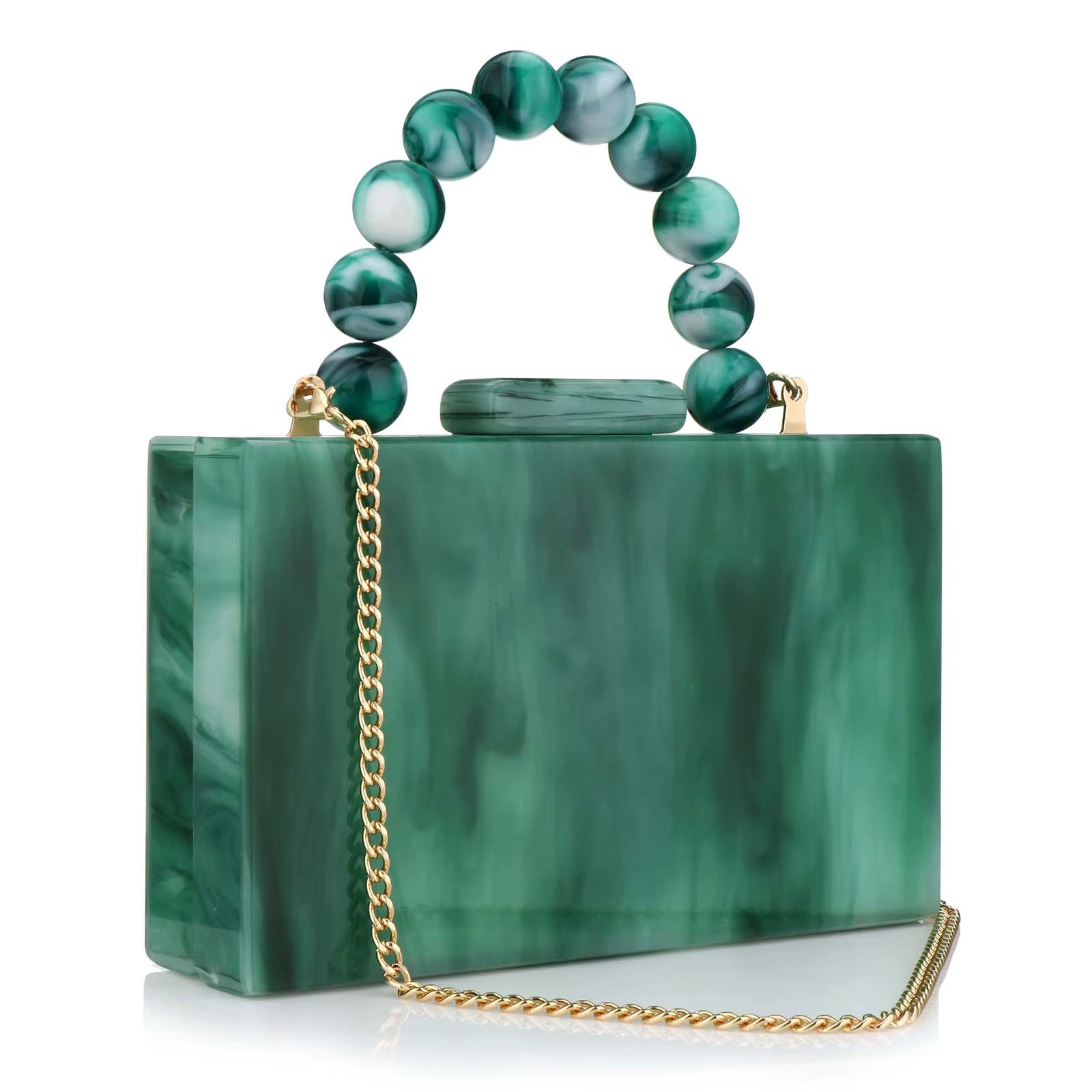 Women'S Wallet and Handbag Beach Flap Wedding Party Crossbody Bag Pearl Marble Dark Green Acrylic Pvc Evening Bag