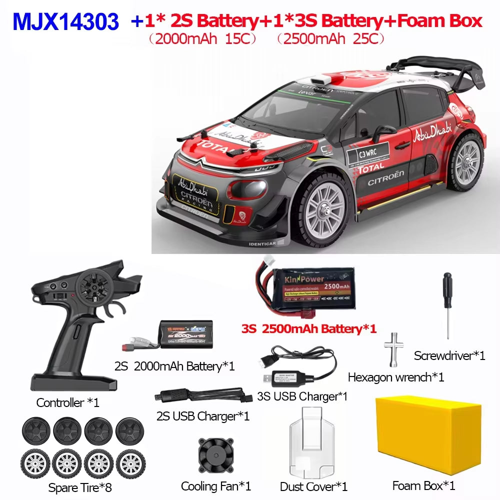 1/14 MJX 14303 High-Speed RC Drift Car - 2.4G Brushless 4WD Off-Road Rally Truck for Adults and Gift Use