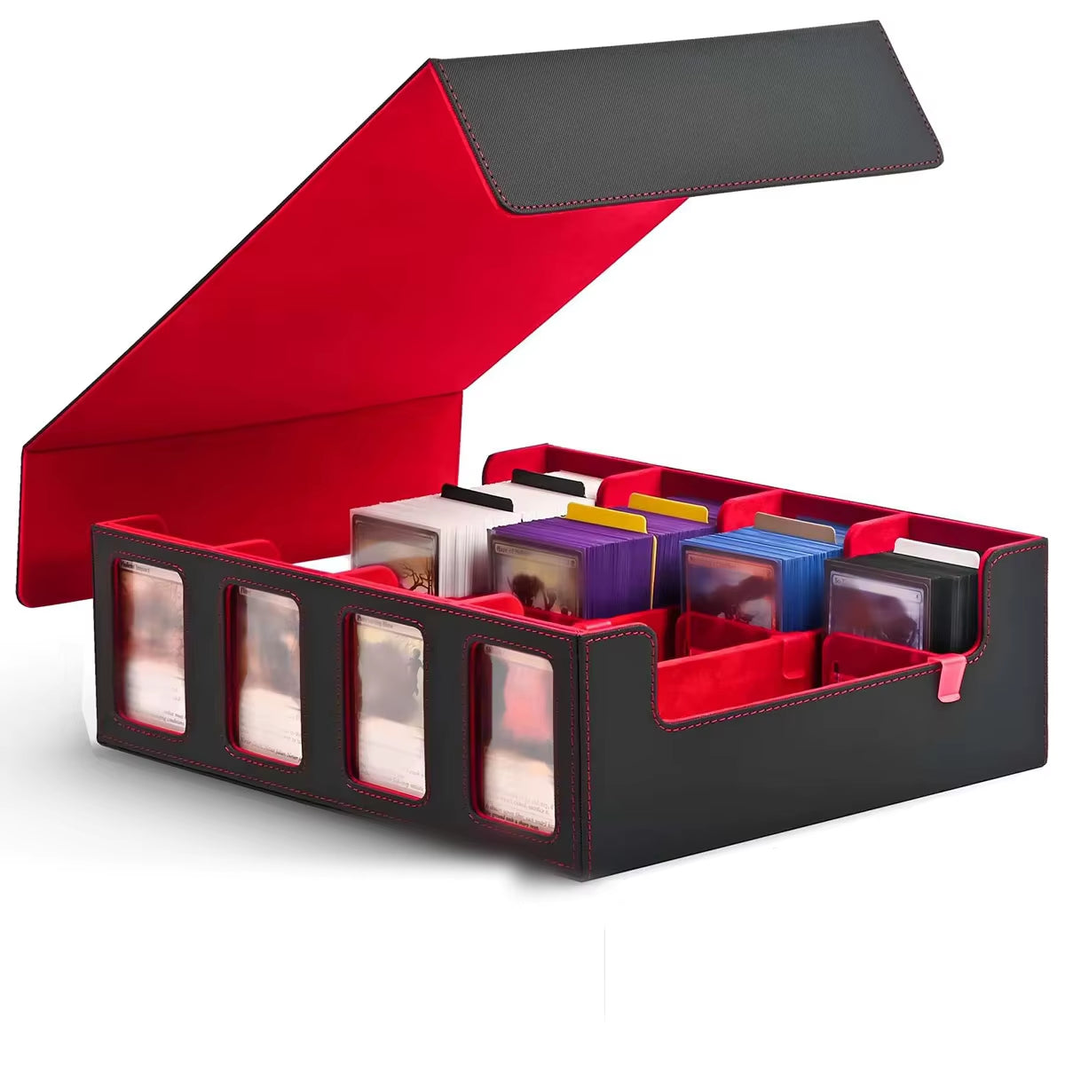 Professional Trading Card Storage Box with Display; 4-Row Deck Case Featuring Removable Lid; Accommodates Over 2400 Cards; Compatible with Magic TCG, PTCG, and Sports Cards