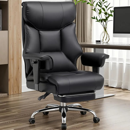 COMHOMA Executive High Back Leather Office Chair for Big and Tall Individuals, 400 lbs Capacity, Ergonomic Lumbar Support with Pocket Spring Cushion