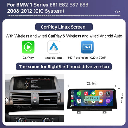 Wireless CarPlay and Android Auto Multimedia Display for BMW 1 Series E81 E82 E87 E88 with CCC and CIC Systems