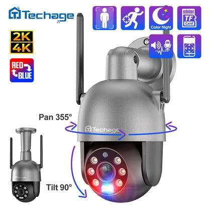 8MP 4K 2K PTZ Security Wireless IP Camera Video Surveillance WIFI Camera Outdoor AI Red-Blue Light Alarm Human Detected