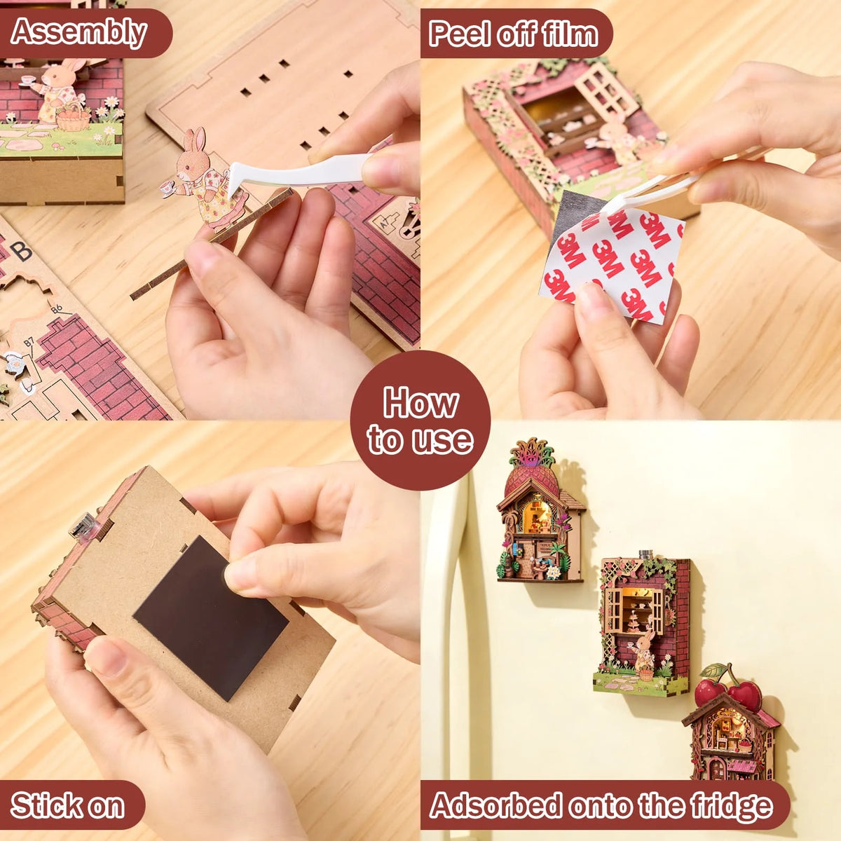 DIY 3D Book Nook Fridge Magnet Kit - Creative Assembly Model with Miniature Furniture and Animal Decor for Dollhouse Enthusiasts