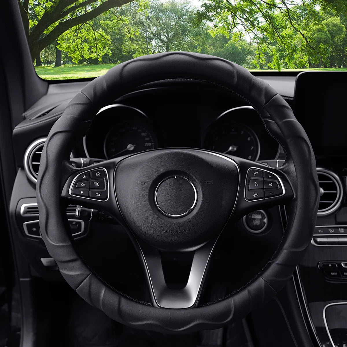 Artificial Lambskin Three-Dimensional Sports Car Steering Wheel Cover for 14.5-15 Inch (37-38 CM) Wheels