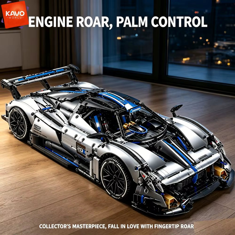 KAVOWORLD 3526-Piece Silver Blue Super Sports Car Building Blocks Set 1:8 Scale MOC DIY Assembly Model for STEM Education and Home Decor - Ideal Gift for Teens for Birthdays and Christmas