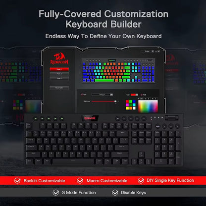 Redragon K618 Horus Wireless RGB Mechanical Keyboard, Bluetooth/2.4Ghz/Wired Tri-Mode Low Profile Gaming Keyboards