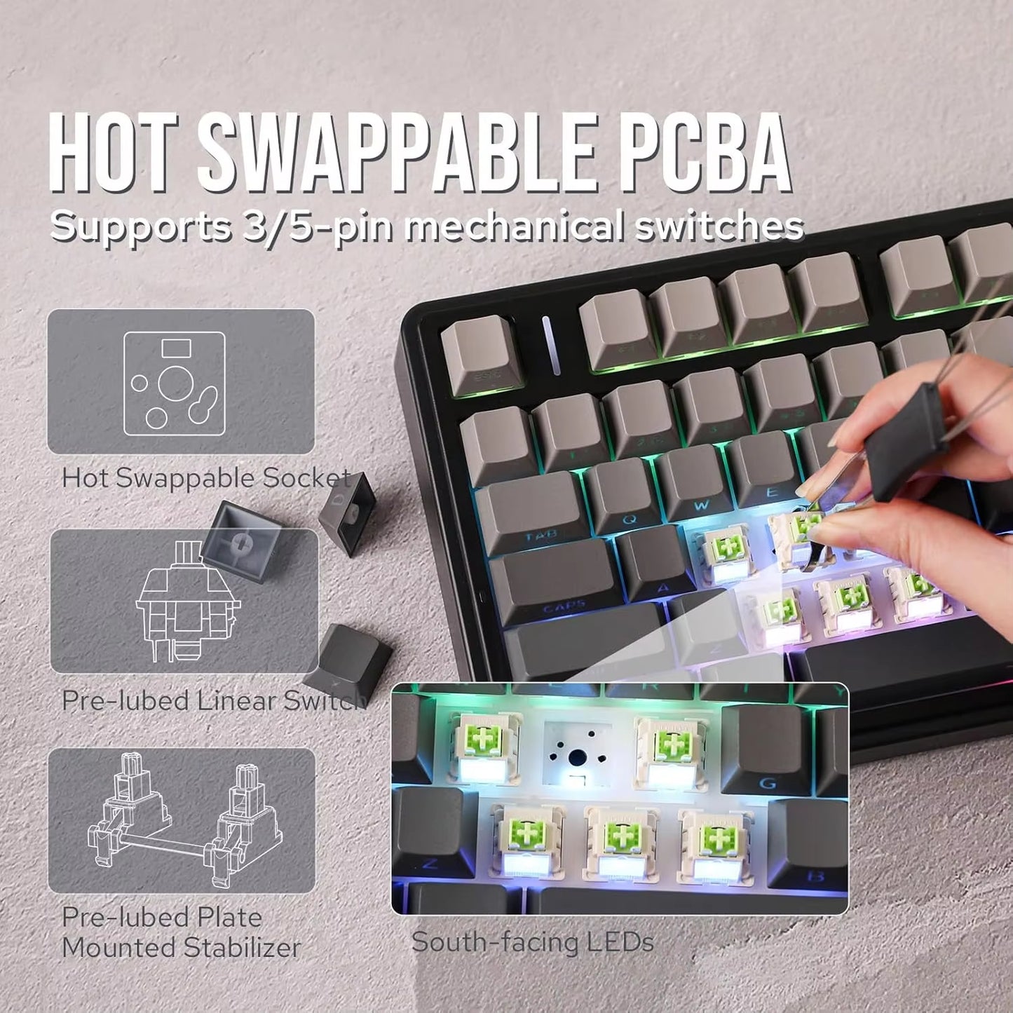 AULA F75 Pro Gasket Mounted Wireless Gaming Mechanical Keyboard RGB Customized 75% Layout Side-Engraving PBT Keycaps