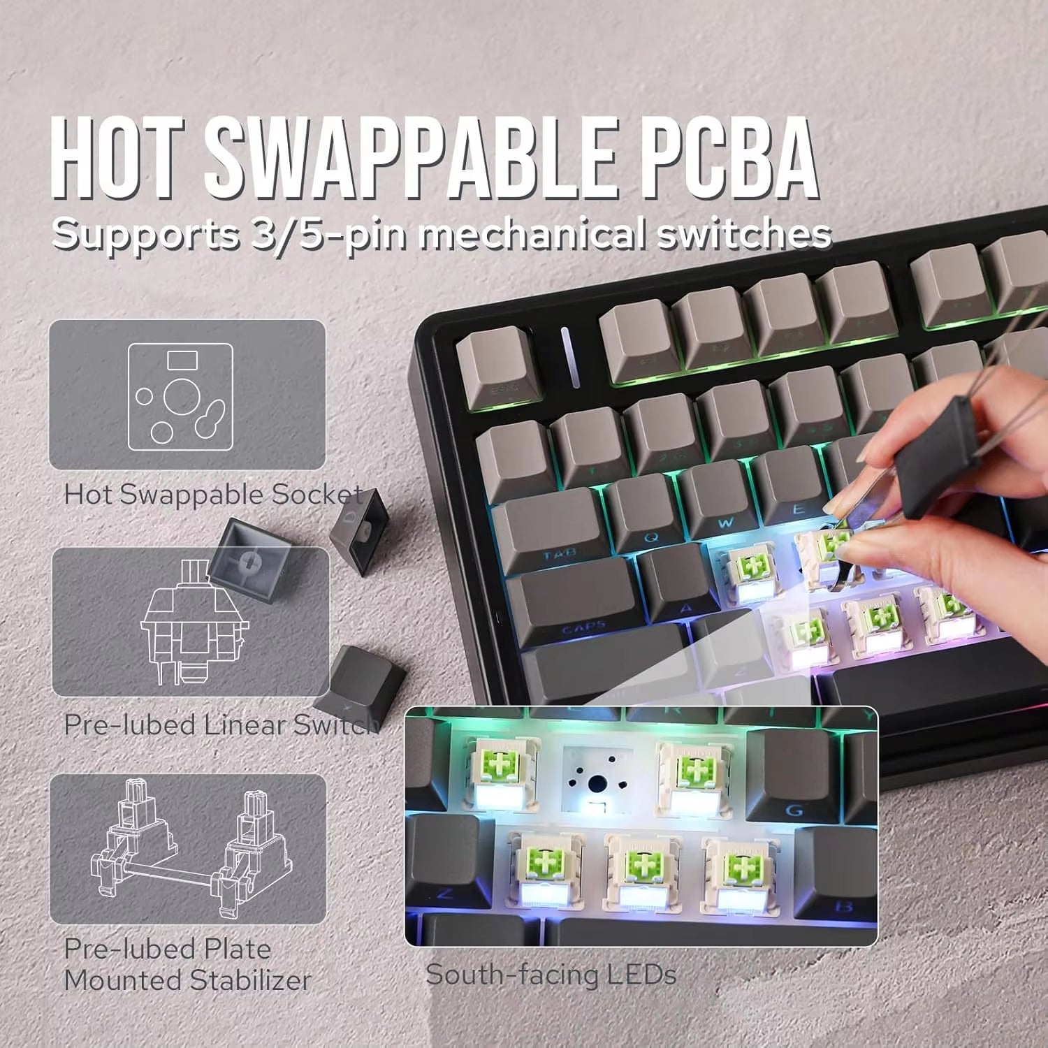 AULA F75 Pro Gasket Mounted Wireless Gaming Mechanical Keyboard RGB Customized 75% Layout Side-Engraving PBT Keycaps
