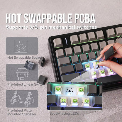 AULA F75 Pro Gasket Mounted Wireless Gaming Mechanical Keyboard RGB Customized 75% Layout Side-Engraving PBT Keycaps