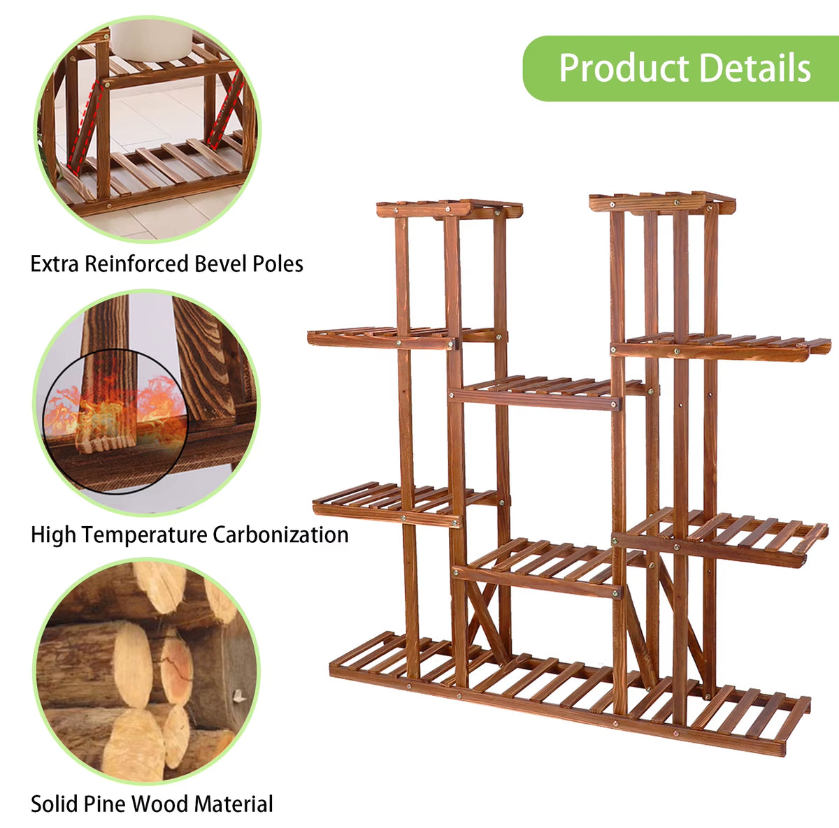 Multi-Tier Wooden Plant Shelf and Flower Pot Stand for Indoor and Outdoor Use