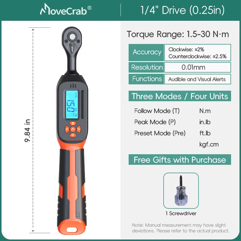Digital Torque Wrench 1-340N.M 2% Accuracy Preset & Led/Buzzer Alerts for Bike Motorcycles Automotive Mechanical Tool