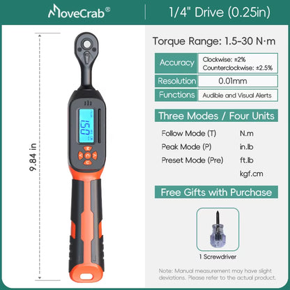 Digital Torque Wrench 1-340N.M 2% Accuracy Preset & Led/Buzzer Alerts for Bike Motorcycles Automotive Mechanical Tool