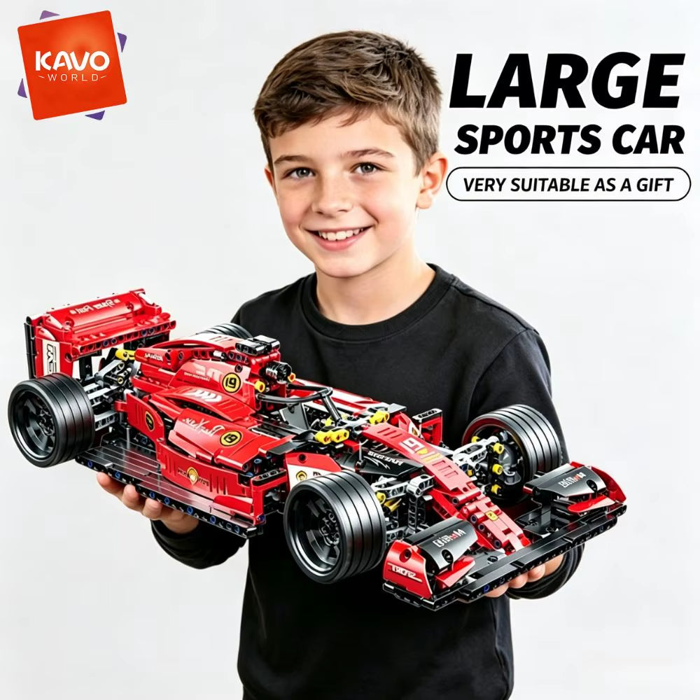 KAVOWORLD 1:10 Scale Large Sports Racing Car Building Blocks Set - 1137 Pieces MOC Formula DIY Assembly Model with Damping Suspension and Rotatable Tires, STEM Educational Toy for Desktop Display and Gift Giving for Friends and Family on Birthdays and Christmas