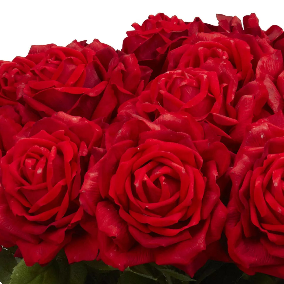 Giant Silk Rose Flower Arrangement: Realistic Red Roses with Greenery in Glass Vase