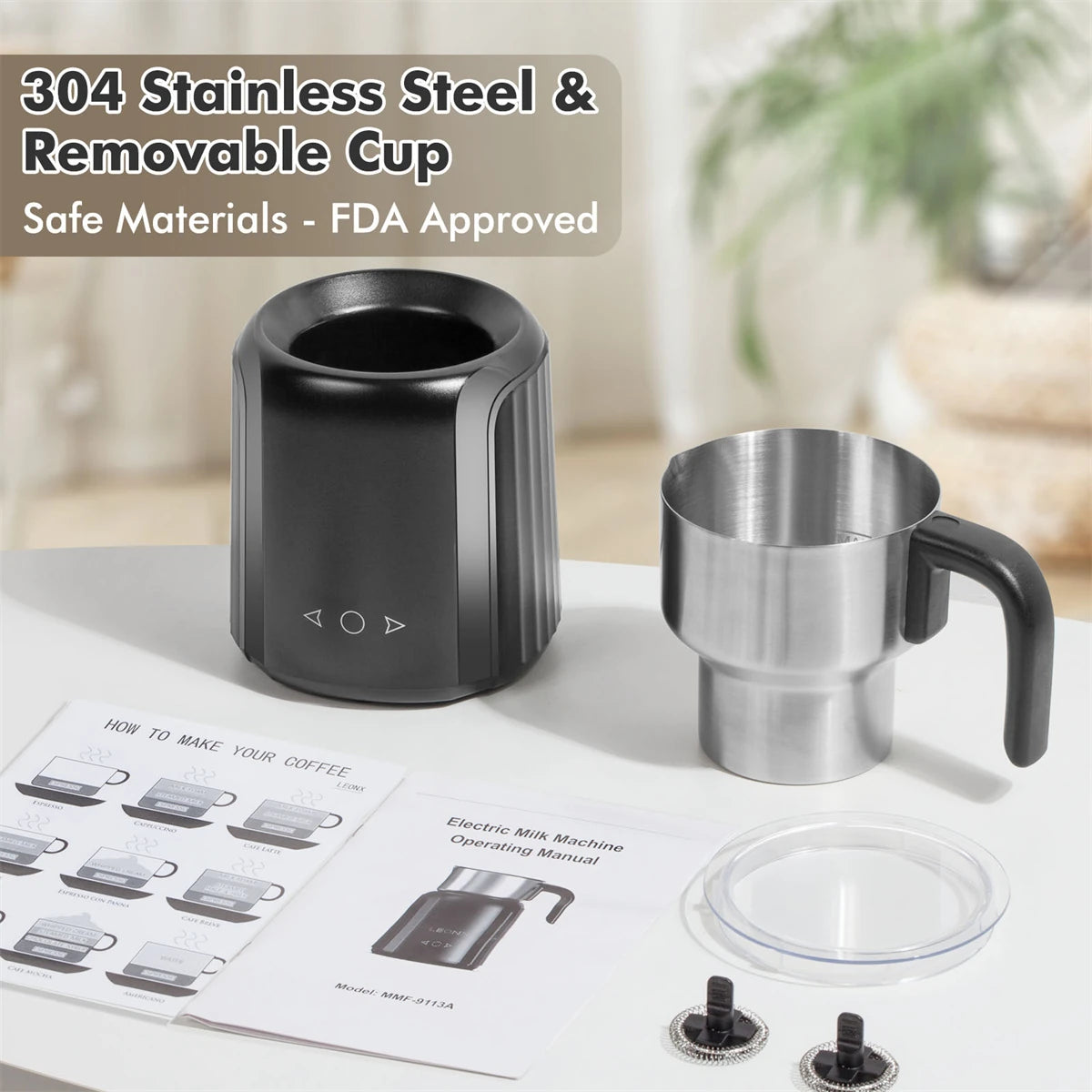  Electric Milk Frother and Steamer, 9 Functions for Milk Foam Hot and Cold, Hot Chocolate Maker, Milk Warmer for Coffee Latte Cappuccino Macchiato, Food Grade Stainless Steel Detachable Milk Heater