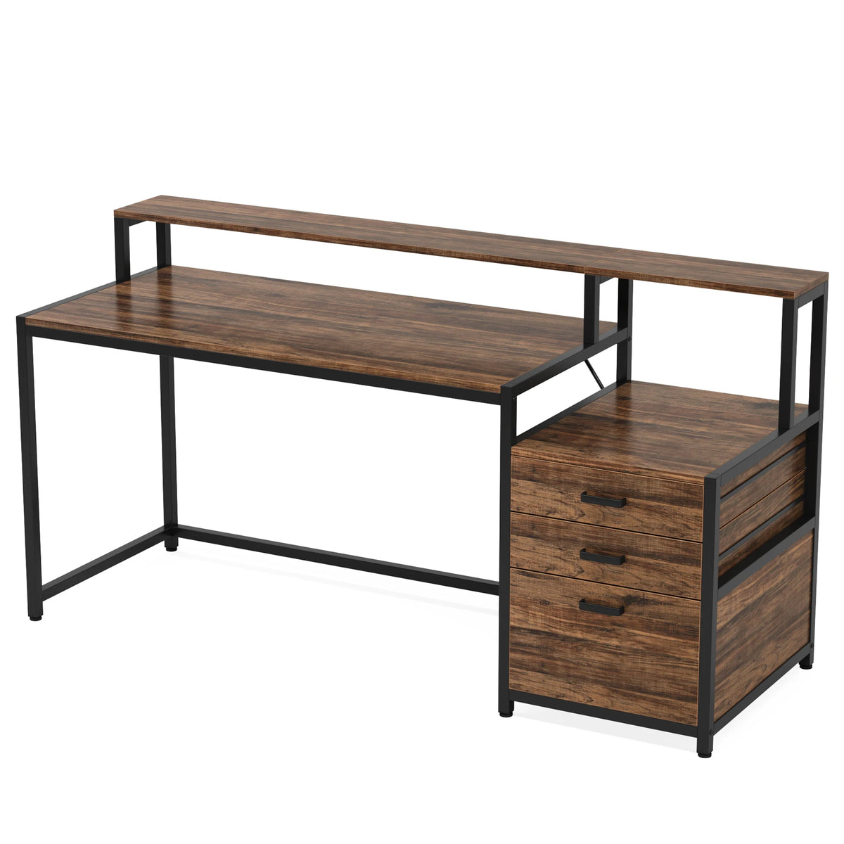 Tribesigns 59-Inch Industrial Computer Desk with Reversible 3-Drawer Storage for Study and Workstation