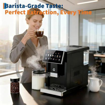 3rd Generation Espresso Coffee Maker with Integrated Milk Frother, Removable Brewer and Grinder, Adjustable Coarseness and Flavor, Detachable Milk Tank