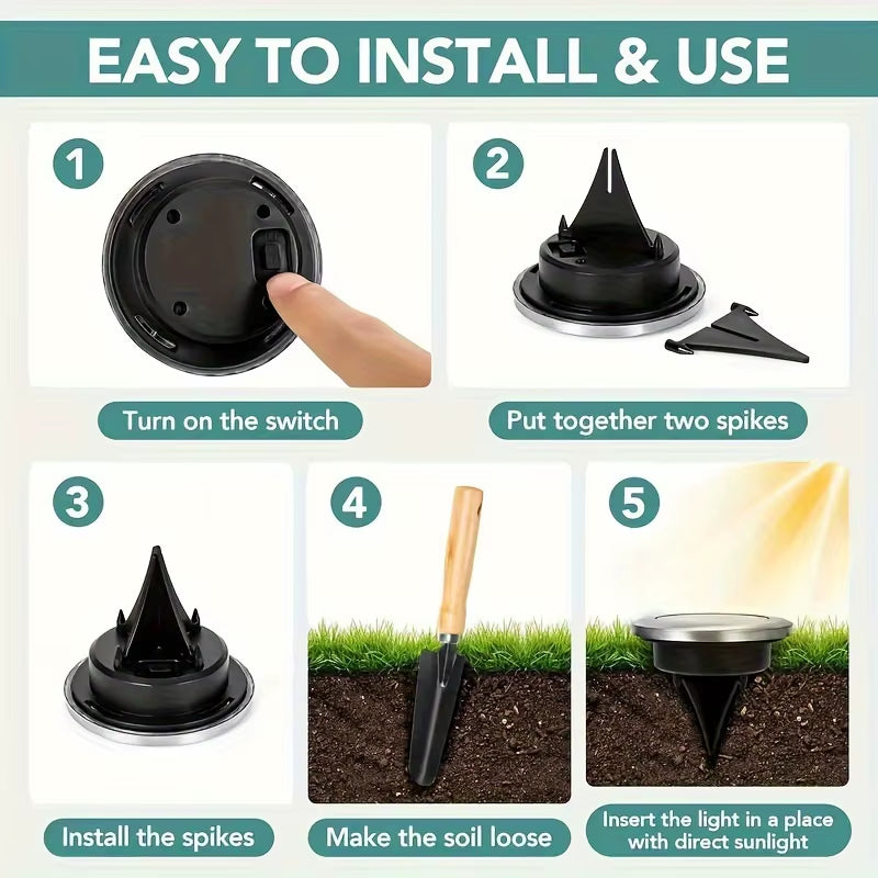 8 Pcs 8LED Solar Power Disk Light Outdoor Garden Solar Underground Light Deck Light Spotlight Buried Solar Led Lamp