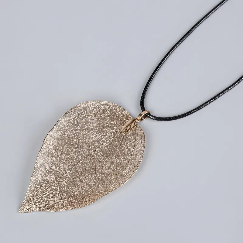 Unique Natural Real Leaf Choker Pendant Necklace for Women True Leaves Shape Filigree Vintage Necklace Jewelry Gift