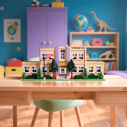 3500PCS Springfield Elementary School Building Blocks Idea Anime Street View Modular Architecture Brick Model Toy Christmas Gift