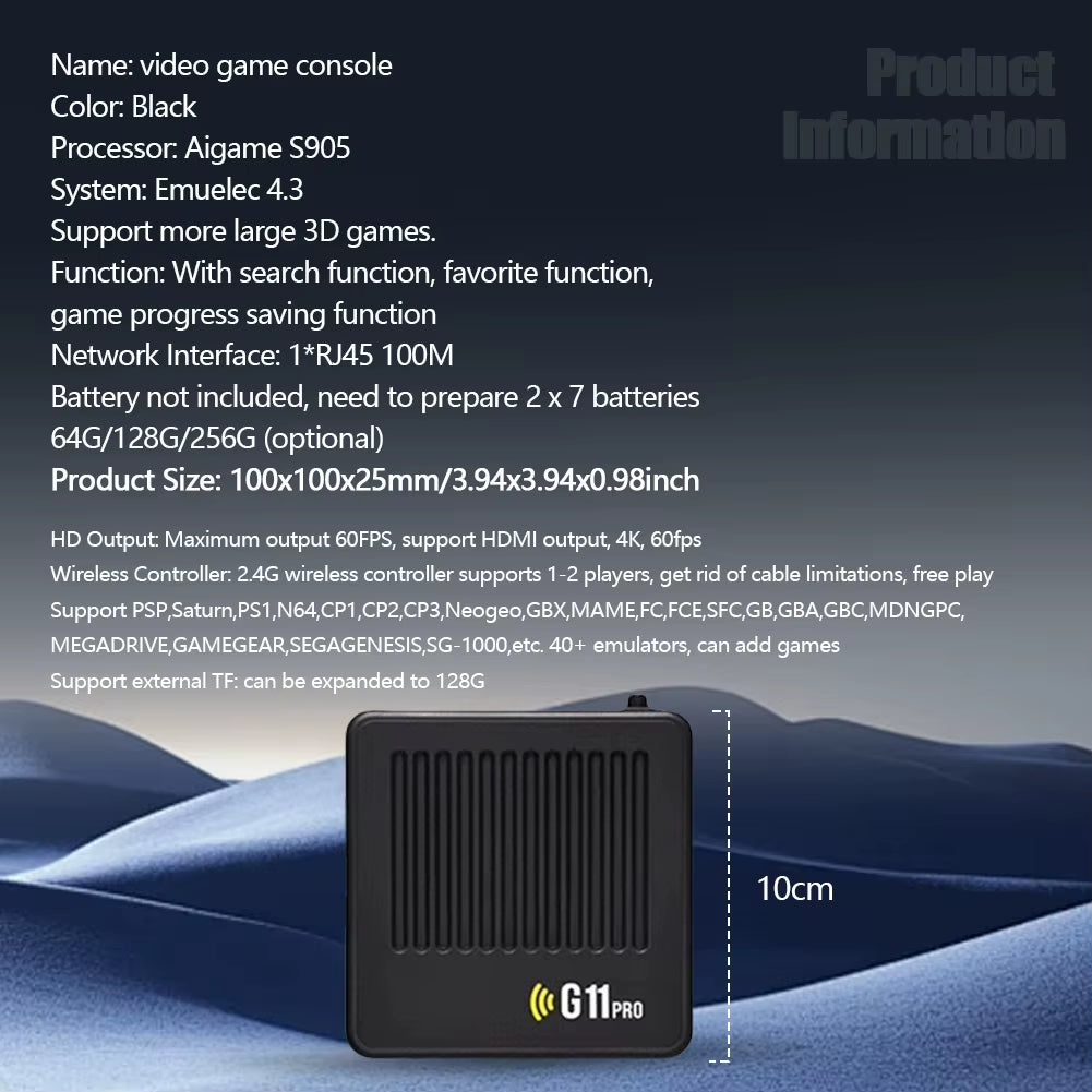 G11 Pro Retro Game Box Built in 10000+ Retro Games Plug and Play 4K Hdmi-Compatible Output with 2.4G Wireless Dual Controllers