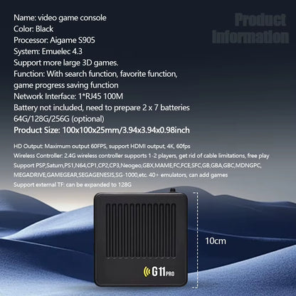 G11 Pro Retro Game Box Built in 10000+ Retro Games Plug and Play 4K Hdmi-Compatible Output with 2.4G Wireless Dual Controllers