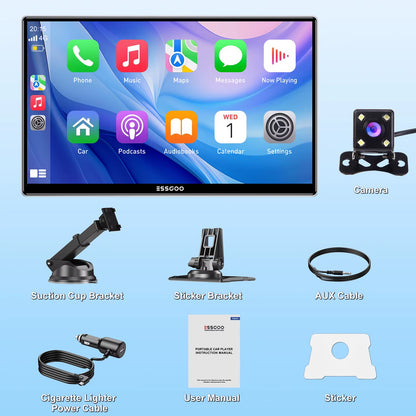 ESSGOO 9 Inch Touch Screen Portable Car Stereo Radio Wireless Apple Carplay Android Auto USB TF Bluetooth Mirror Link
