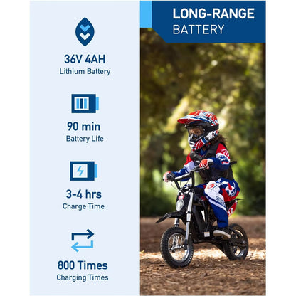 Hiboy 36V 300W Electric Motorcycle - Maximum Speed of 15.5 MPH and 13.7 Miles Range, 3-Speed Modes Electric Dirt Bike for Children Ages 3-10