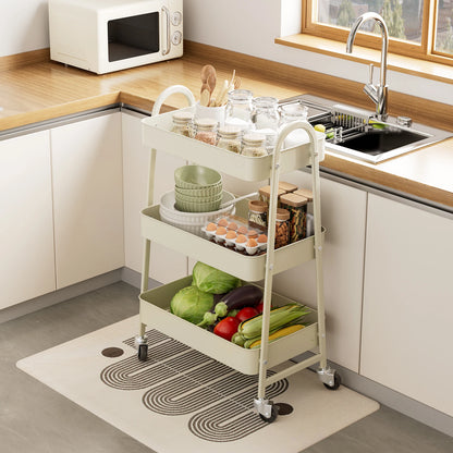 JHK 3-Tier Metal Kitchen Storage Cart with Lockable Wheels - Mobile Shelving Unit for Narrow Spaces and Utility Organization
