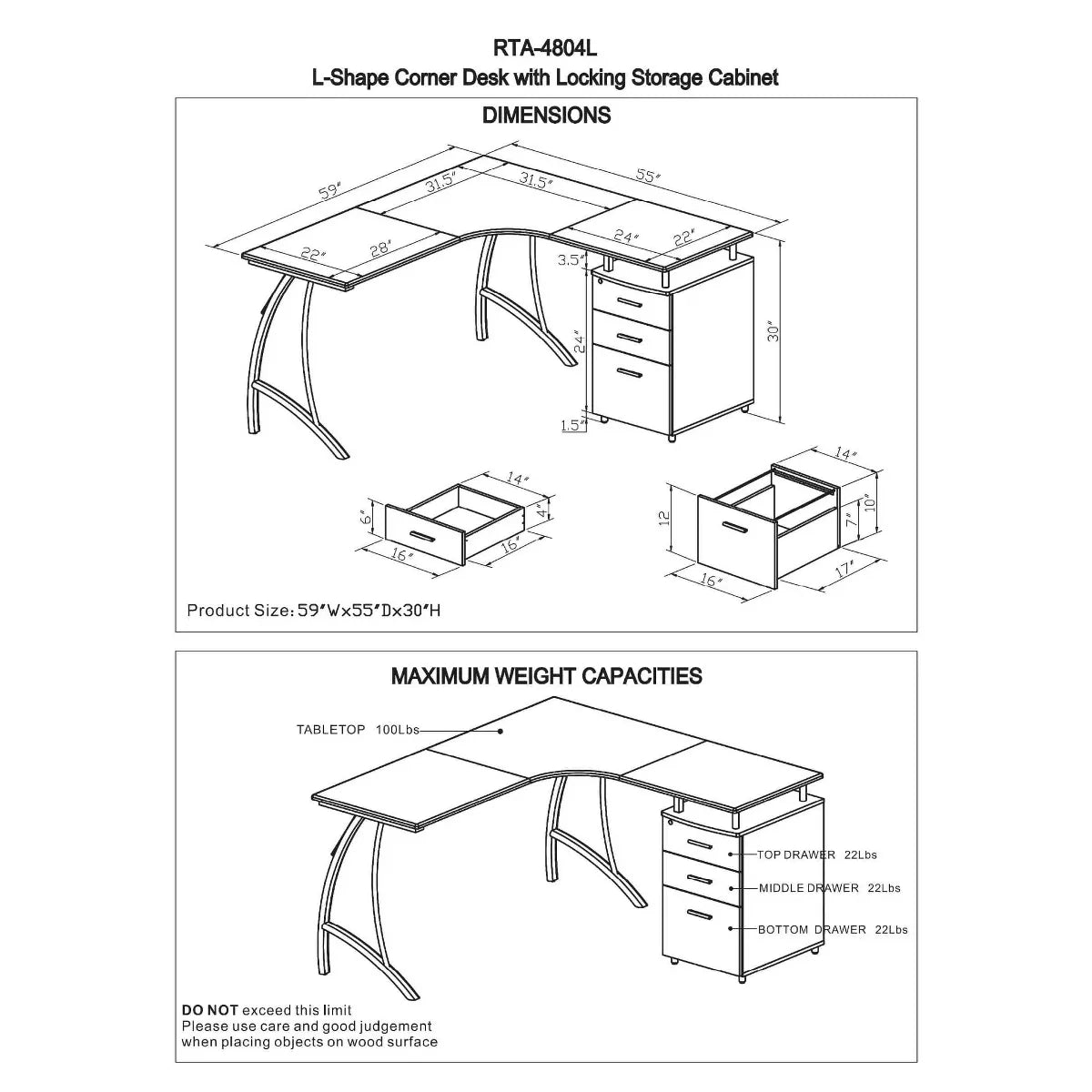 Modern L Shaped Computer Desk with File Cabinet and Storage Espresso Brown: Office Workstation, MDF & Steel Construction
