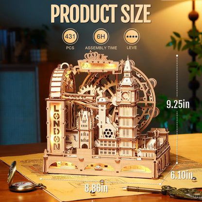 Rokr London Marble Run 3D Wooden Puzzle - Engaging Interactive Gift for Kids and Adults, Ideal for Craft Enthusiasts
