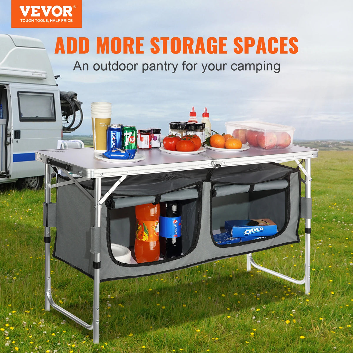 Succebuy Portable Folding Camping Kitchen Table - Quick Set-Up MDF Table for Outdoor Picnics, BBQs, and RV Travel