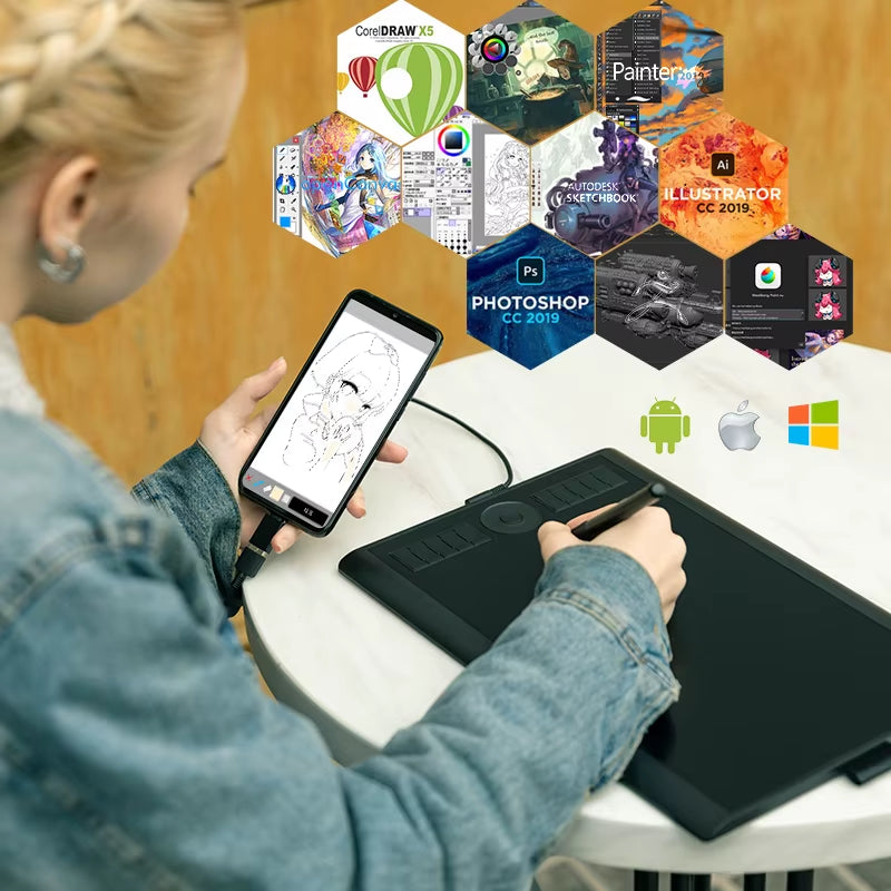 GAOMON M10K PRO 10 X 6.25 Inches Art Digital Graphic Tablet for Drawing Supports Tilt & Radial Function with 10 Shortcut Keys