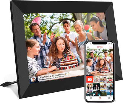 32GB FRAMEO 10.1 Inch Smart Wifi Digital Photo Frame 1280X800 IPS LCD Touch Screen,Best Christmas Gift for Friends and Family