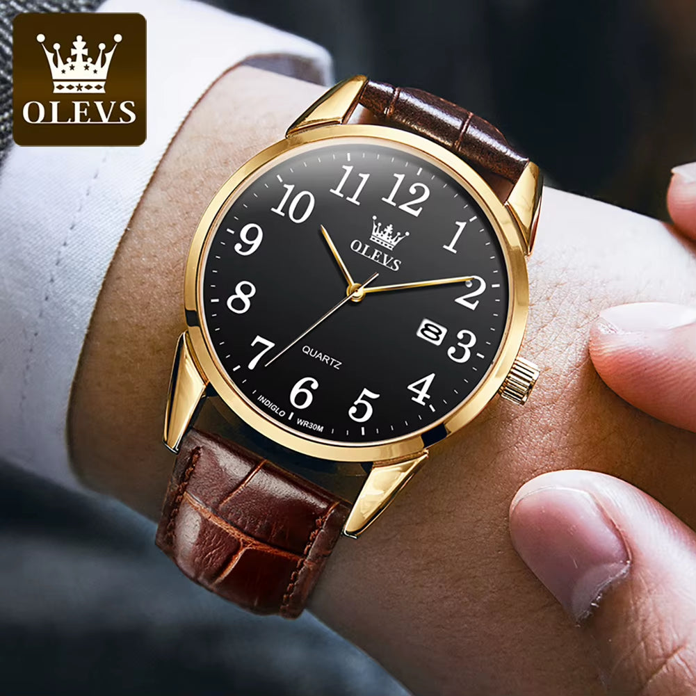 Brand Fashion Quartz Watch for Men and Women Leather Strap Waterproof Original Watch Arabic Numeral Scale Giving to Elders