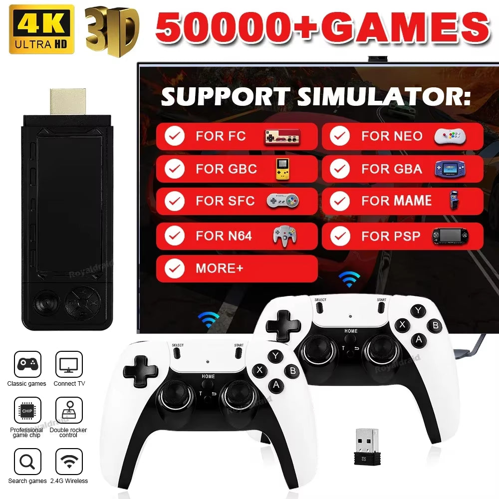 128G 256G X9 PRO Gamestick 4KHD TV Video Game Consol 3D Games for PSP/PS1/N64/NDS 40+Simulators Retro Games Dual 2.4G Controller
