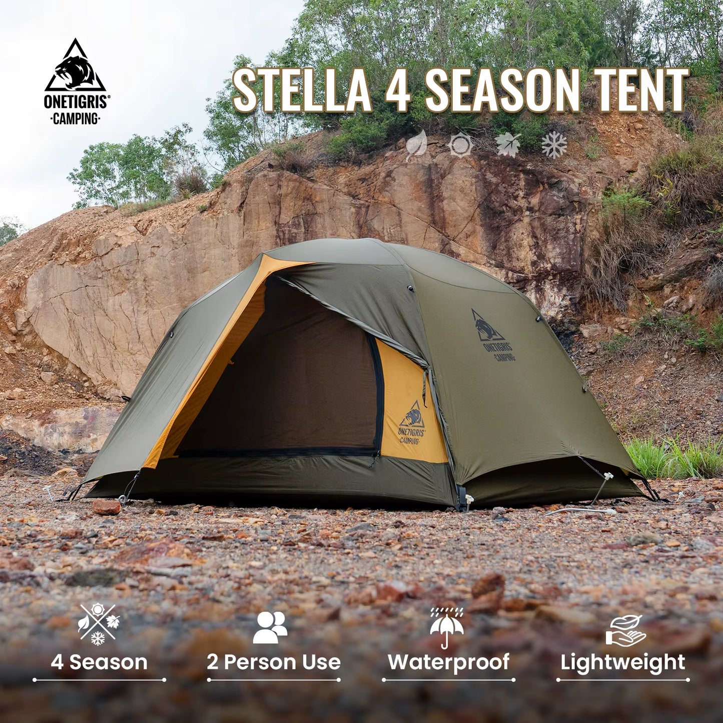 Stella Camping Tent 4 Season 2 Person Tourist Tents Lightweight Double Layer 3000Mm Waterproof Outdoor Hiking Beach