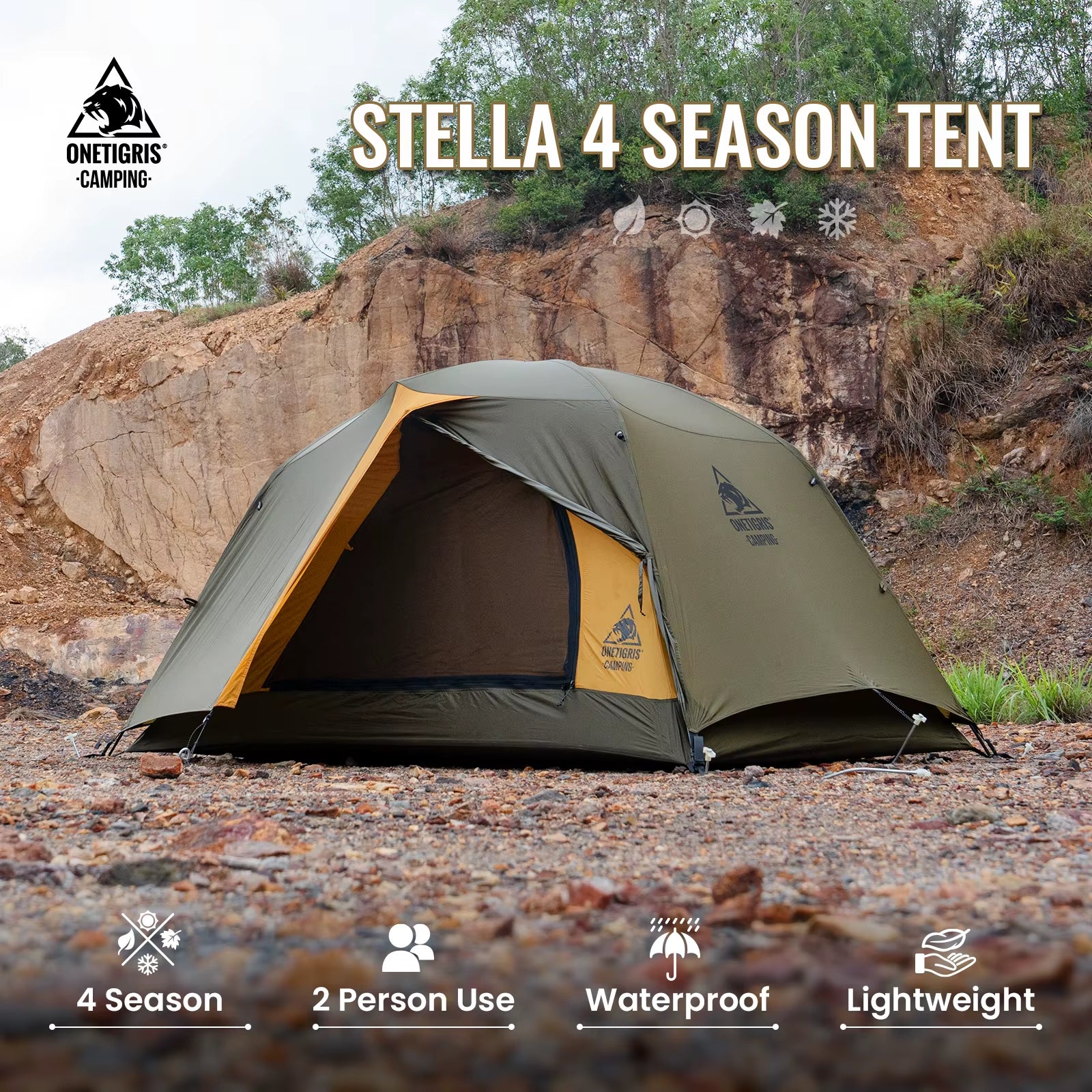 Stella Camping Tent 4 Season 2 Person Tourist Tents Lightweight Double Layer 3000Mm Waterproof Outdoor Hiking Beach