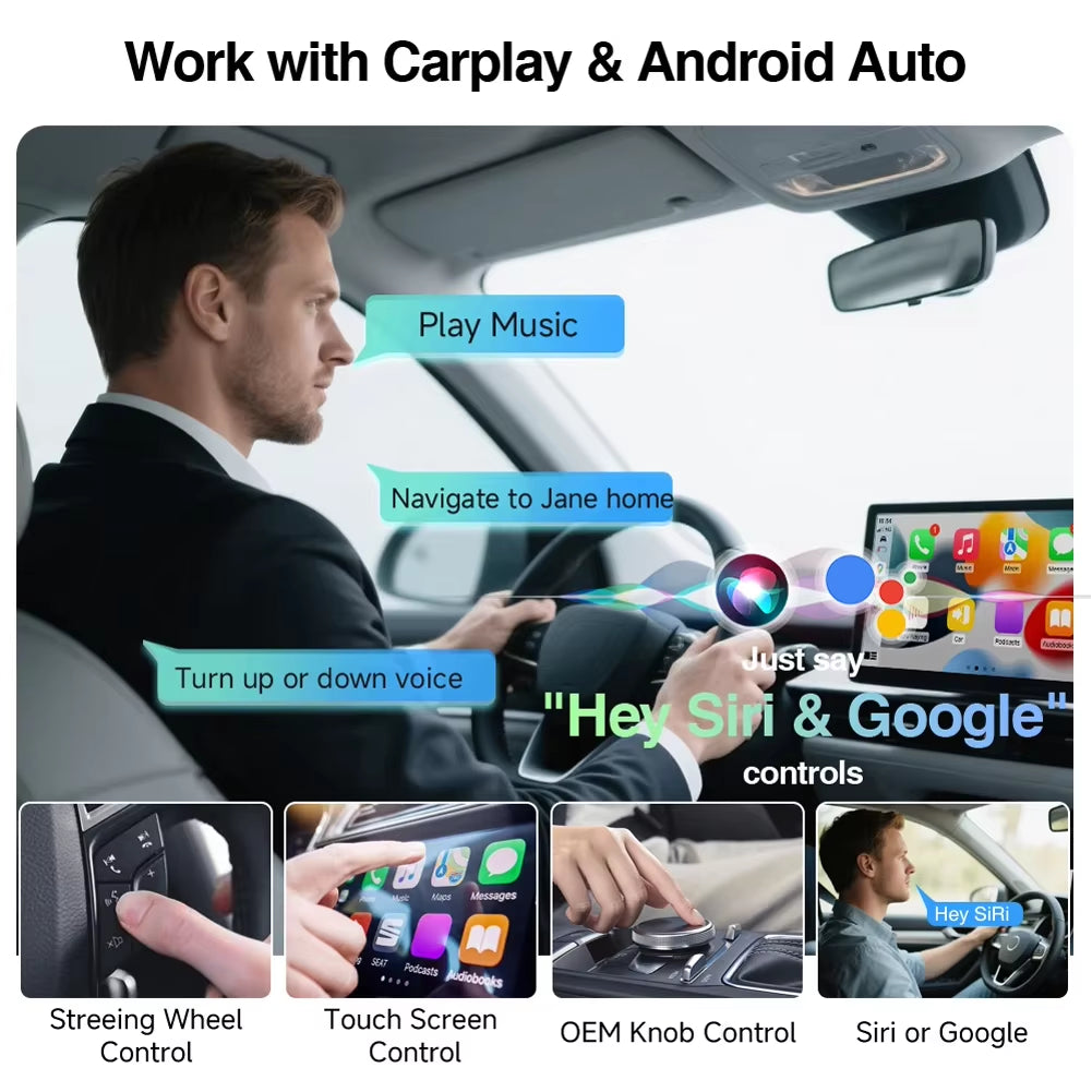 2 in 1 Wireless Carplay Android Auto Adapter Wired to Wireless Carplay Adapter for Iphone Wireless Control Plug & Play Carplay