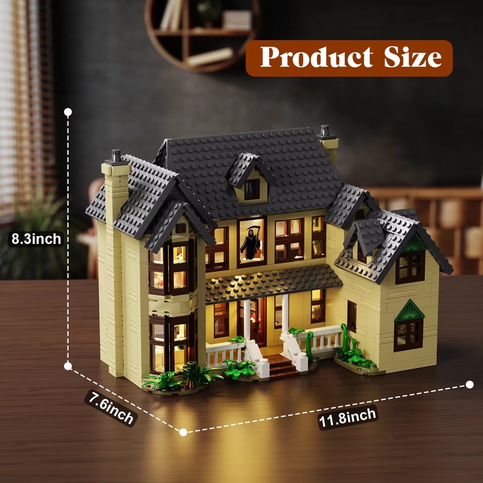 Scream Ghostface House House Building Blocks Set with LED Light,Halloween Decoration Gift for Adults Horror Film Fans(1275Pcs)