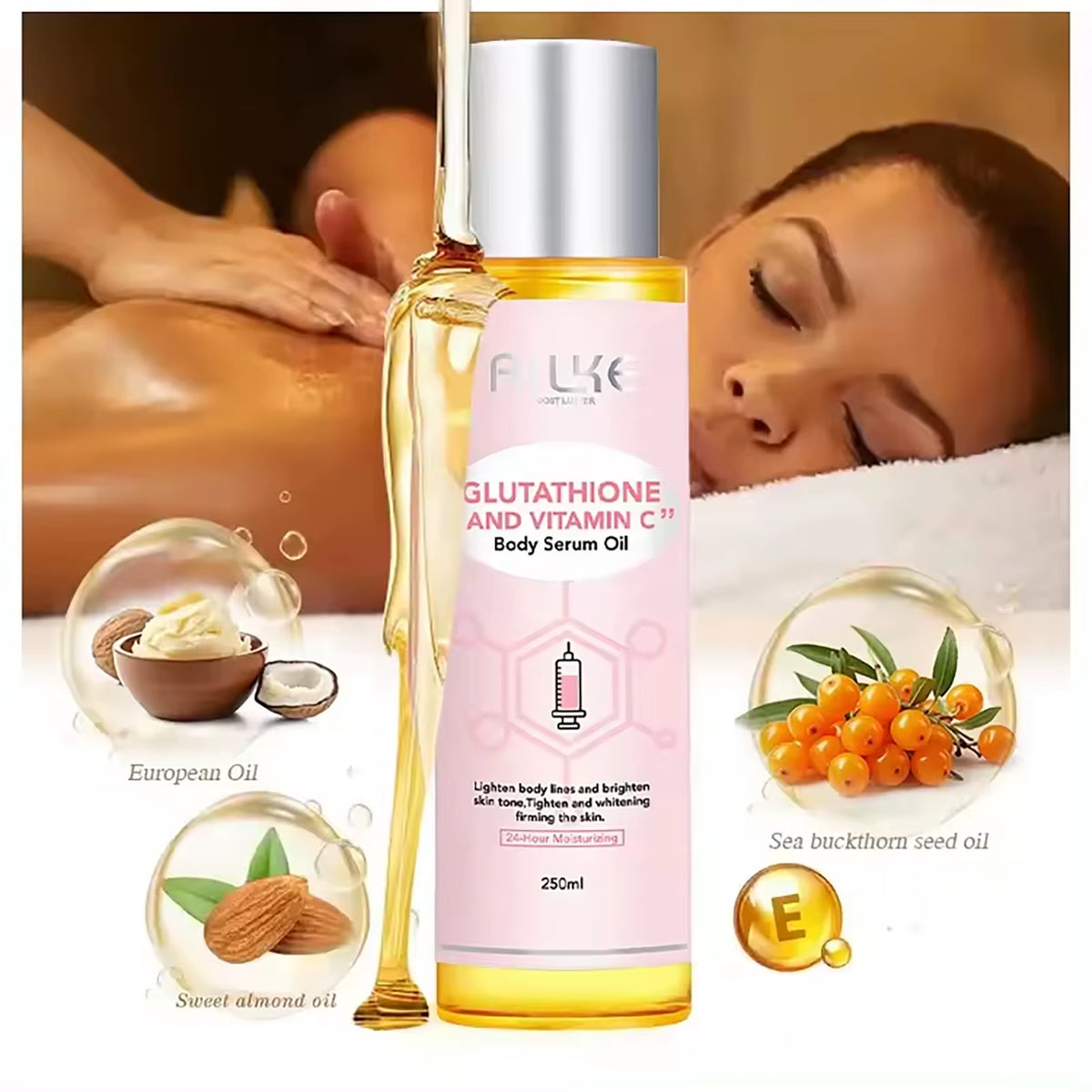AILKE Glutathione and Vitamin C Skincare Set: Whitening Lotion, Moisturizing Cream, Lightening Soap, Spa Oil, and Glowing Body Cream