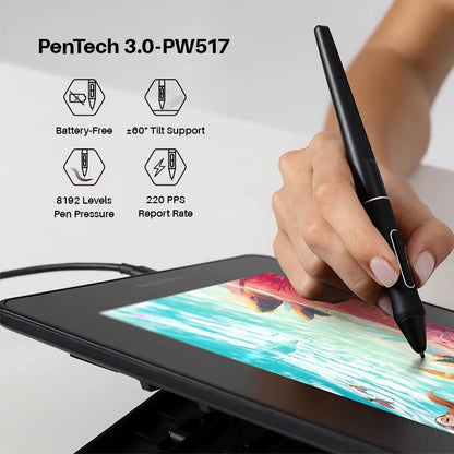 HUION Kamvas 12 Graphic Tablet Monitor Portable 11.6 Inch Anti-Glare Screen Drawing Pen Display Support Windows Android Macos