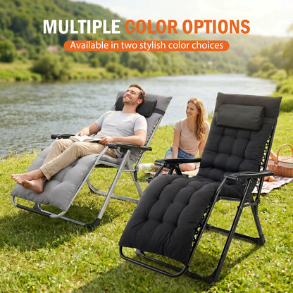 JHK Zero Gravity Reclining Lounge Chair with Soft Cushion and Cup Holder Trays for Outdoor and Indoor Use