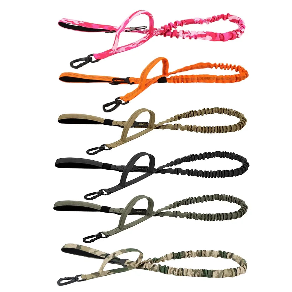 Adjustable Military Dog Leash with Quick Release Elastic Rope and Dual Control Handles for Medium and Small Dogs
