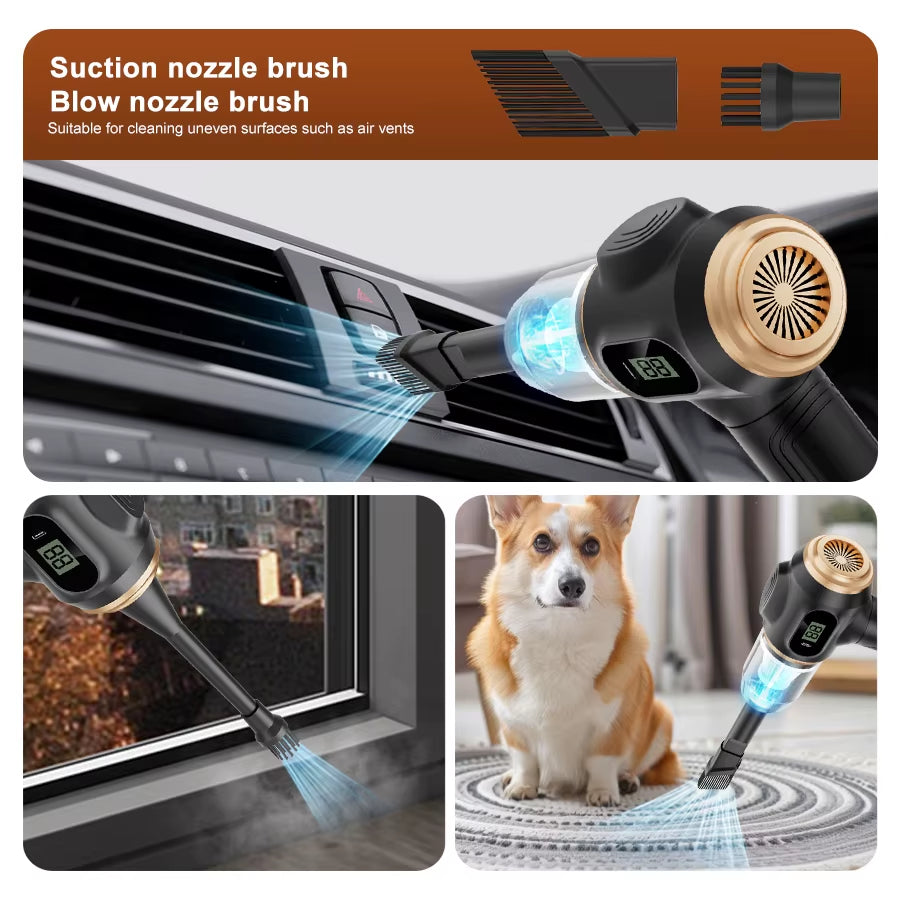 BELIBUY 2-in-1 High-Powered Car Vacuum Cleaner and Blower for Efficient Cleaning of Seats, Mats, and Trunk Dust, Portable Design
