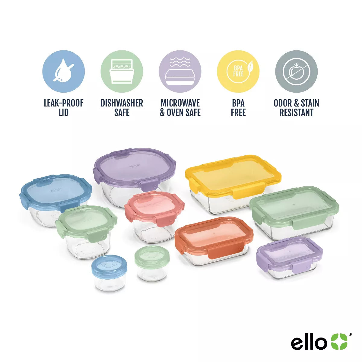 20-Piece Color Lock Mixed Food Storage Container Set - Glass and Polypropylene, Multicolored, Microwave and Oven Safe