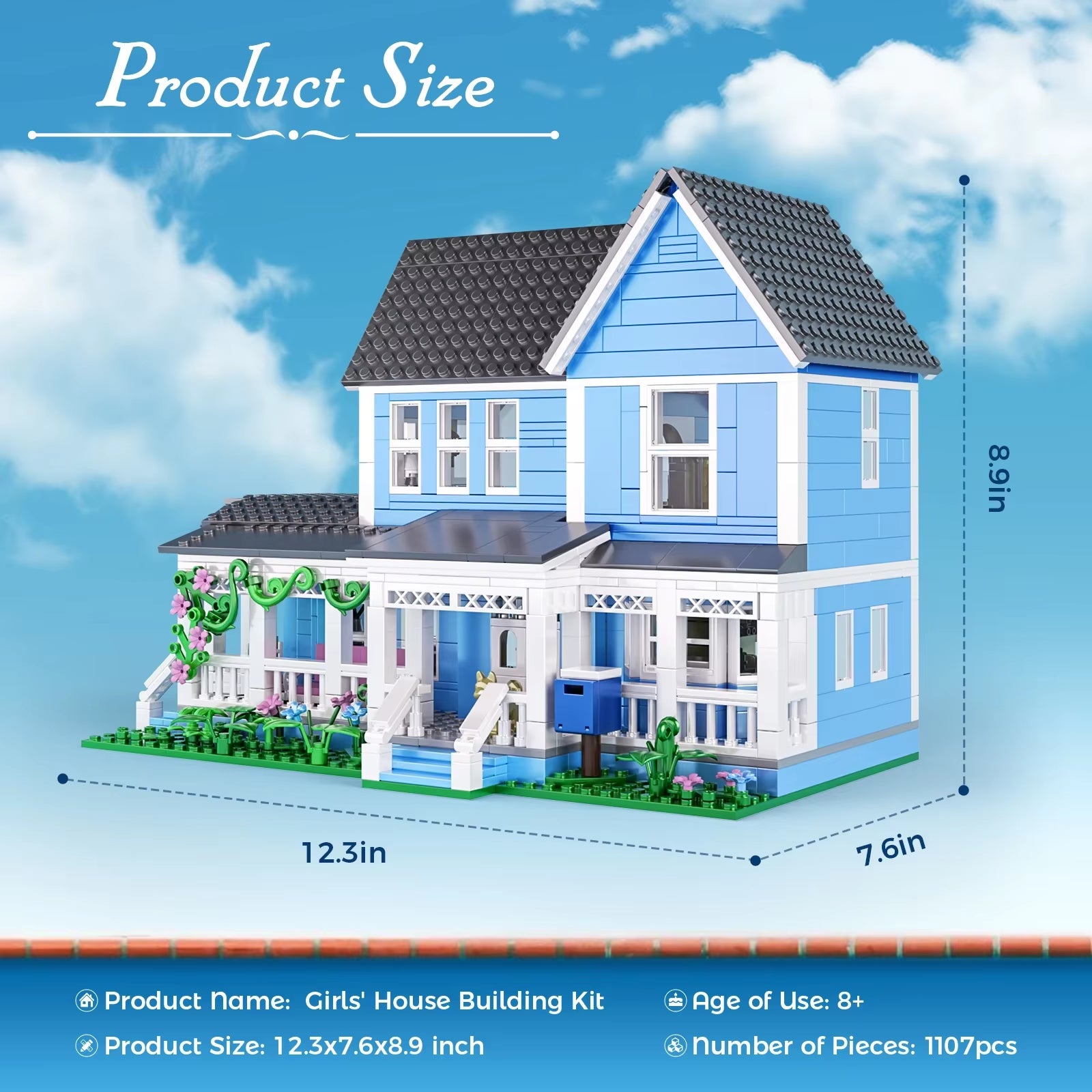 Lorelai Girls Movie House Building Block Girls Blue Palace Model Toys Ideas Hut Set Children Gifts (1107PCS)